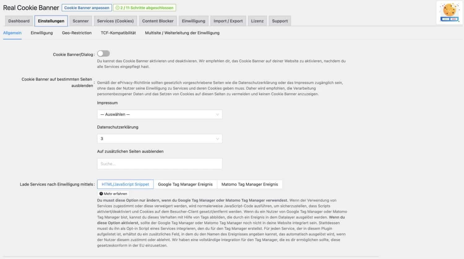 Real Cookie Banner Einstellungen