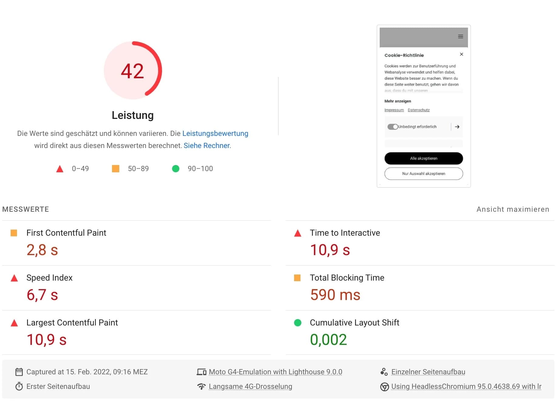 Jimdo Core Web Vitals PageSpeed Insights