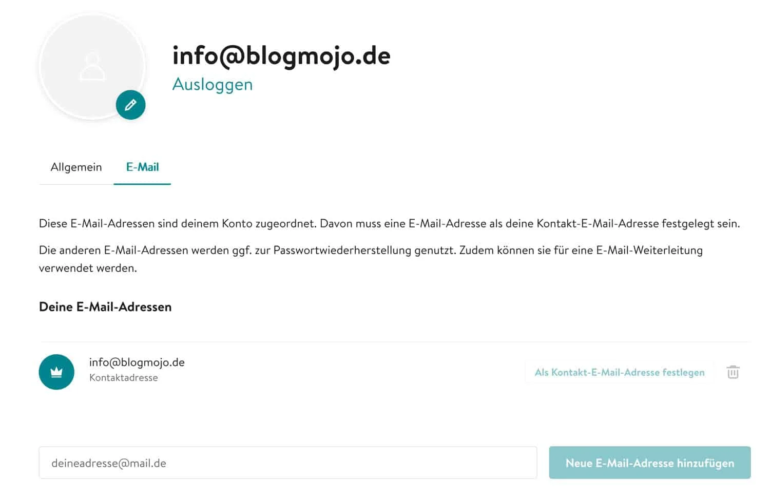 Du kannst bei Jimdo eine E-Mail-Adresse passend zu deiner Domain erstellen