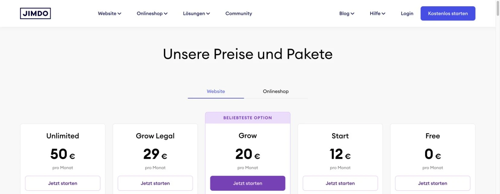 Jimdo Website-Tarife im Juli 2026